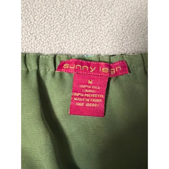 Sunny Leigh Womens Tropical Print Silk Skirt With Leopard Trim Size M Multicolor - Picture 3 of 5